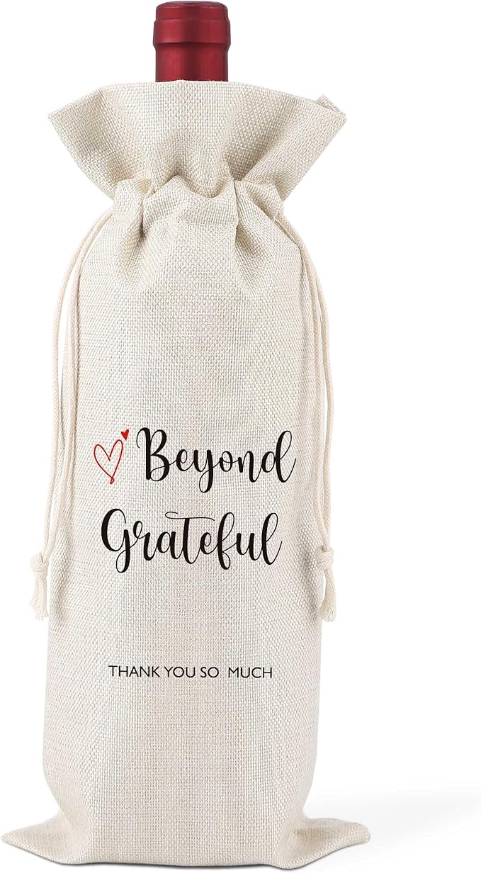 Beyond Grateful Wine Gift Bag,Thank You Gifts for Colleagues,Friends,Employee,Bosses,Gift for Encouragement,Appreciation Gifts,Retirement Gift Bag,Reusable Wine Bags With Drawstring,L41