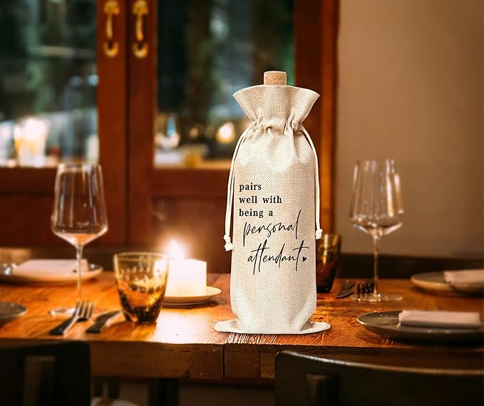 Personal Attendant Wine Gift Bag, Wine Bag for Personal Attendant Proposal, Brides Assistant, Bridesmaid Wedding, Bridesmaids, Wedding, Bridal Shower Party, 1 Pc Burlap Wine Bottle Cover Bag (a17)