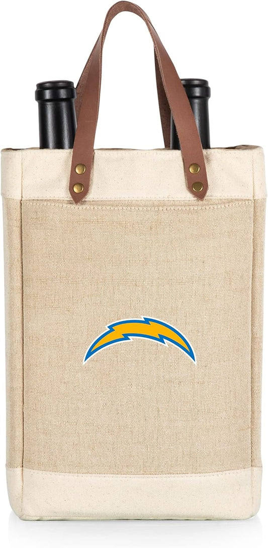 PICNIC TIME NFL Pinot - Jute 2 Bottle Insulated Wine Bag - Wine Tote Bag - Wine Gift Bag, (Beige)