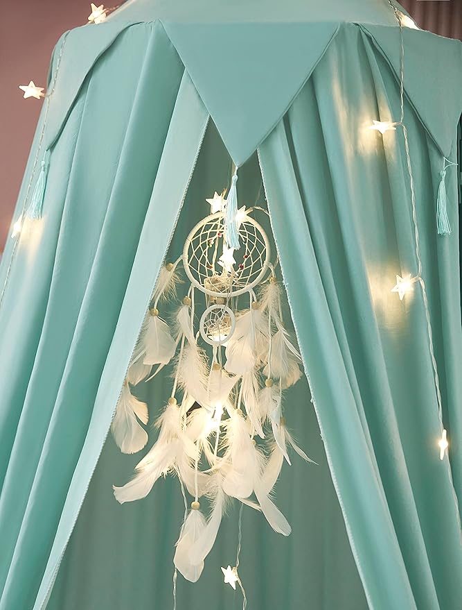 Akiky Bed Canopy with Lights &Dream Catcher Reading Nook Canopy for Kids Boys Bed Playing Tent Room Décor Extra Large Hanging Canopy(Green)