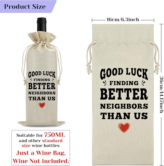 Neighbor Gifts Housewarming Gifts for Neighbor Wine Bag Moving Away Gift Parting Gifts for Neighbors Wine Gift Bag Thank You Gift for Women Men Birthday Christmas Best Gift for Awesome Neighbors
