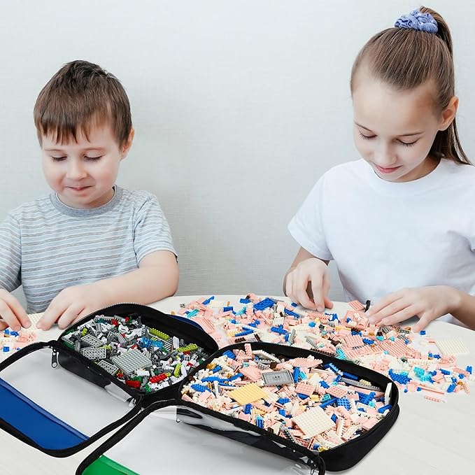 Premium Toy Storage Bags Compatible with LEGO Bricks - Set of 4 Bags With Labels, Handles & Pockets For Easy Organizing - Quality Bliss Bins for Keeping Puzzles & Board Games Stored with Ease