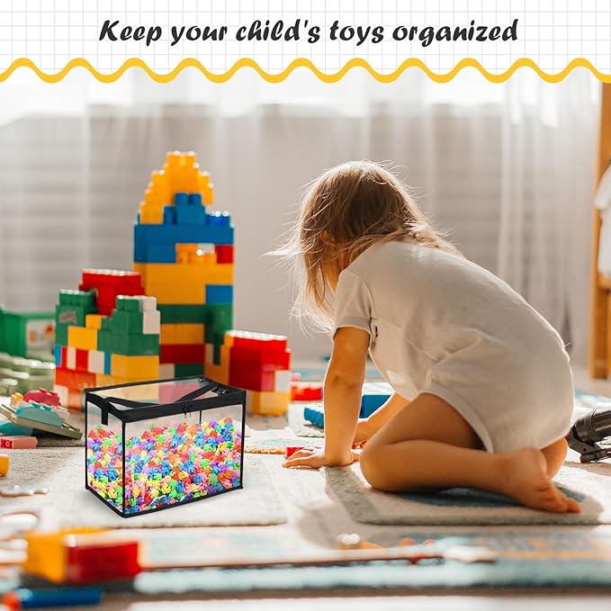 3 Pcs Toy Storage Bags with Zipper, Large Clear PVC Organizing Bags, Waterproof Toy Bags for Building Blocks, Board Games and Beach Toys Storage (Black)