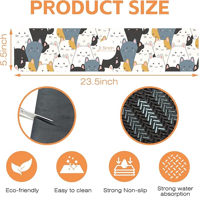 Kitchen Faucet Mat Cute Cartoon Kitten Family Kitchen Sink Splash Guard Faucet Mat,1 PC Splash Guard Behind Faucet Drip Catcher for Kitchen,Dish Drying Mat,Bathroom Faucet Mat 23.5""X5.5""