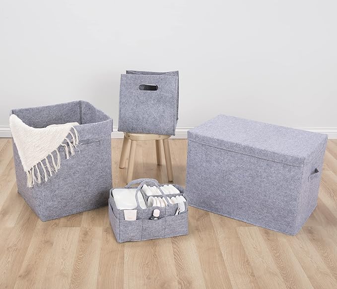 Sammy & Lou Collapsible Felt Soft Toy Box Toy Chest for Toddlers Toy Storage Organizer with Handles and Hinged Lid, 22 x 14.5 x 15 inches, Light Gray