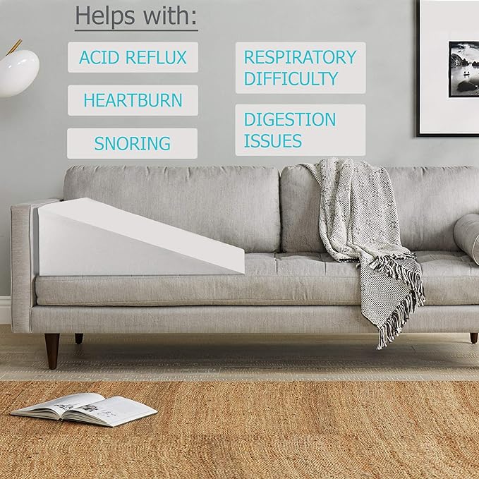 Greaton, 24-Inch Mattress System Bed Wedge Pillow Foam Incline, Multi-Purpose, Comfortable, Heartburn, Legs and Back Support for Acid Reflux, Increases Blood Flow, Promotes Breathing, White