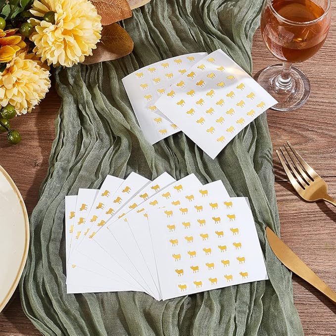 OLYCRAFT 2400pcs Beef Meal Stickers 0.4 inch Gold Cow Wedding Meal Stickers Food Choice Sticker Kitchen Stickers Wedding Meal Indicator Stickers Meal Choice Stickers for Place Card Wedding Supplies