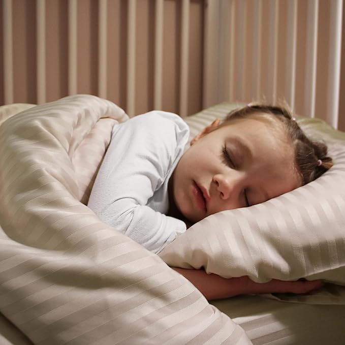 Toddler Bedding Set - 4 Piece Soft Crib Bedding Set for Boys and Girls, Includes Toddler Comforter, Flat Sheet, Fitted Sheet and Pillowcase, Cream Stripe