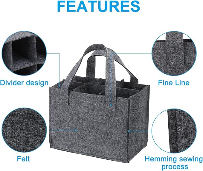 PATIKIL 6 Bottle Wine Carrier Tote Bag, 2 Pack Wine Bottle Carrying Bag with Divider Reusable Wine Storage Bag Felt Grocery Bags Portable Gift Bag, Grey