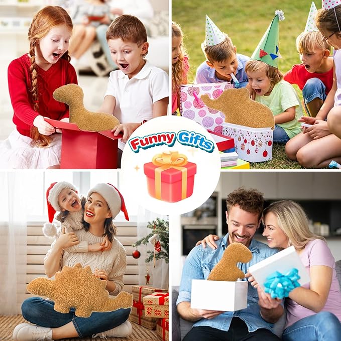 Dino Chicken Nugget Pillow, Dinosaur Chicken Nuggets Plush Funny Birthday Gifts for Boys and Girls, Dinosaur Gifts for Kids and Adults, Dinosaur Theme Party Decorations (Elephant, Small)
