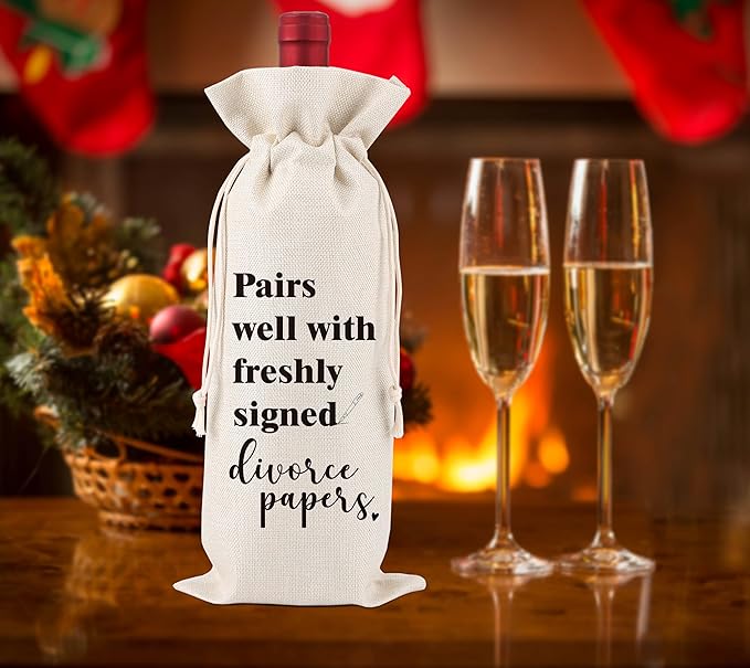 Divorced Wine Gift Bag,Divorce Party Gift,New Beginning Gift,Freshly Signed,Breakup Congratulations Gift,Divorce Gifts for Her/His Best Friend,Sister,Colleague,1 Drawstring Gift Wine Bag,Q19