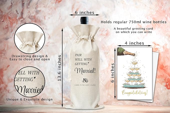Wedding Wine Gifts Bag, Gifts For Wedding Engagement Marriage Bride Shower Reusable Wine Bag With Card, Champagne Gifts Bag, Gifts For Newly Engaged Couples Bride Groom Women Men Friends-24
