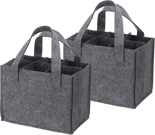 PATIKIL 6 Bottle Wine Carrier Tote Bag, 2 Pack Wine Bottle Carrying Bag with Divider Reusable Wine Storage Bag Felt Grocery Bags Portable Gift Bag, Grey