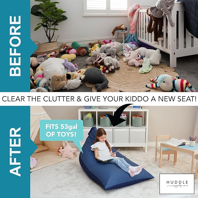 Stuffed Animal Bean Bag Storage - Machine Washable Bean Bag Chair for Kids - Extra Large Cover for Stuffing with Plush Toys, Pillows, Soft Items - Stuffed Animal Holder for Boys & Girls - Blue Denim