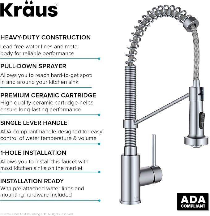 Kraus KPF-1610CH Bolden 18-Inch Commercial Kitchen Faucet with Dual Function Pull-Down Sprayhead in all-Brite Finish, 18 inch, Chrome