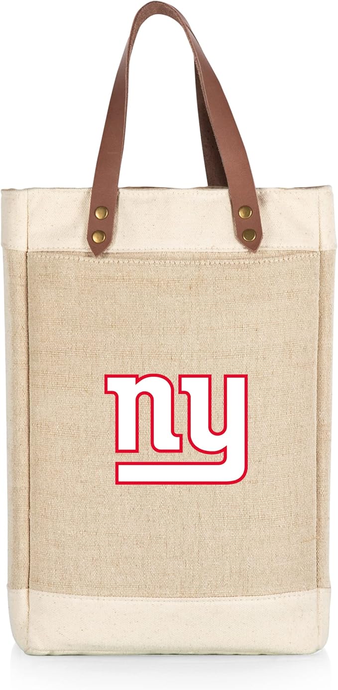 PICNIC TIME NFL Pinot - Jute 2 Bottle Insulated Wine Bag - Wine Tote Bag - Wine Gift Bag, (Beige)