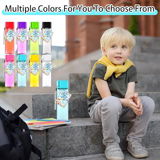 Olgaa 16 Sets Back to School Supplies Gifts for Students from Teacher Water Bottles Bulk Set for Kids 16oz with Card Reusable Portable Plastic Sports Drink Water Bottles Bulk for School Classroom