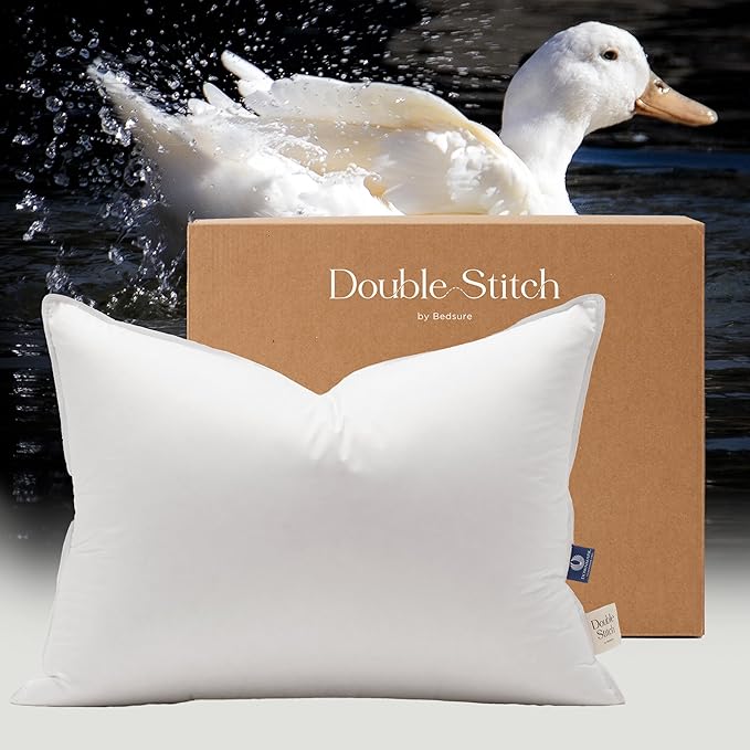 Double Stitch Luxury US White Down Pillow - Made in Canada, 400 Thread Count 100% Cotton Shell, Soft 700 Fill Power Down Bed Pillow, Soft Sleeping Pillow 3-Chamber, Standard(20" x 26") ﻿