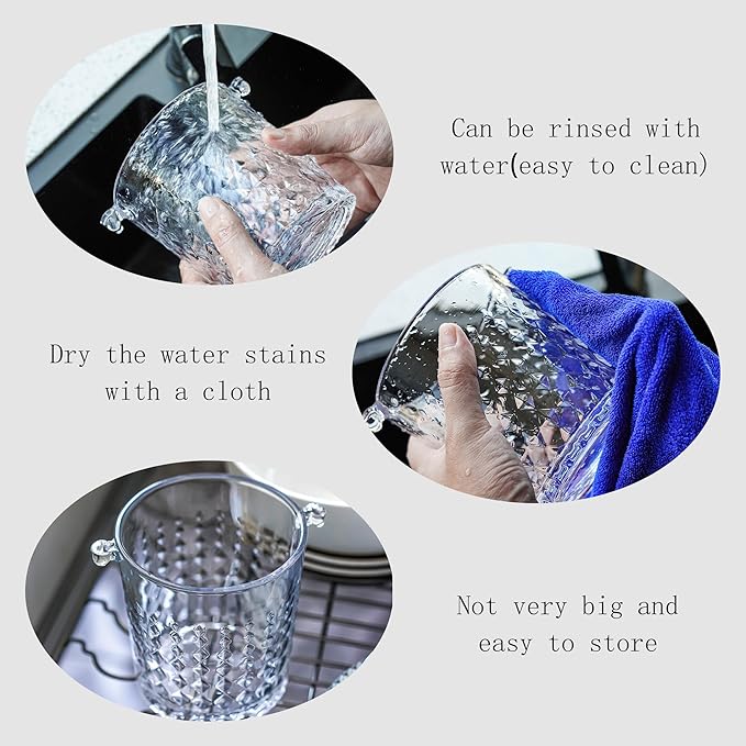 Clear Glass Ice Bucket with Handle and Ice Tong Ice Bucket for Cocktail Bar Accessories Clear Champagne Bucket for Parties