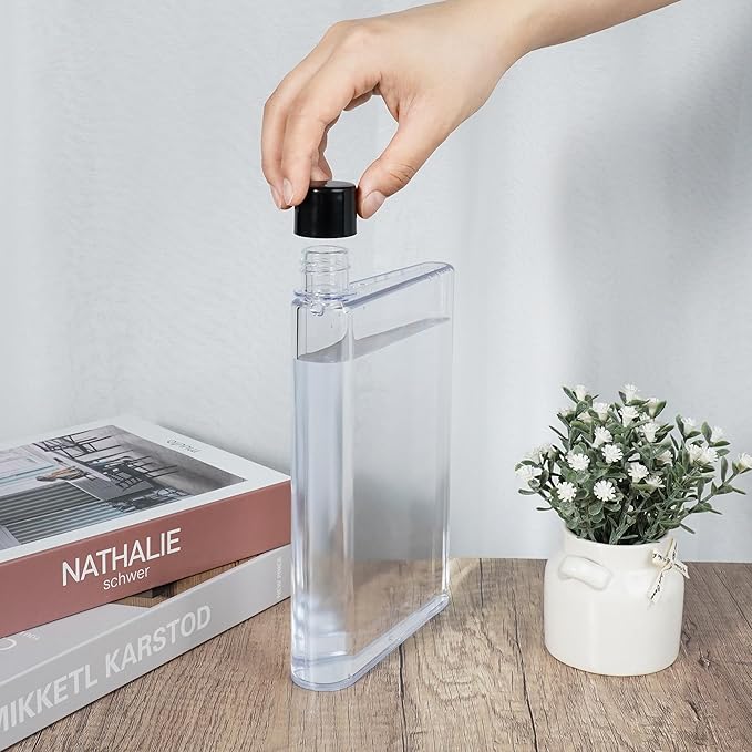 Flat Water Bottle For Travel,14oz Slim Water Bottle,Transparent Slim Water Bottle 420ml-BPA Free&Portable-Square Water Bottle Flat for Sports,Fitness,Camping,Hiking