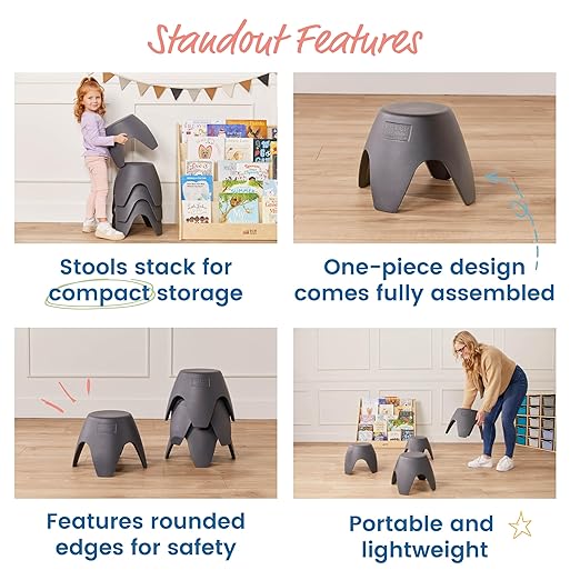 ECR4Kids Ayana Stool Set, Flexible Seating, Dark Grey, 4-Pack