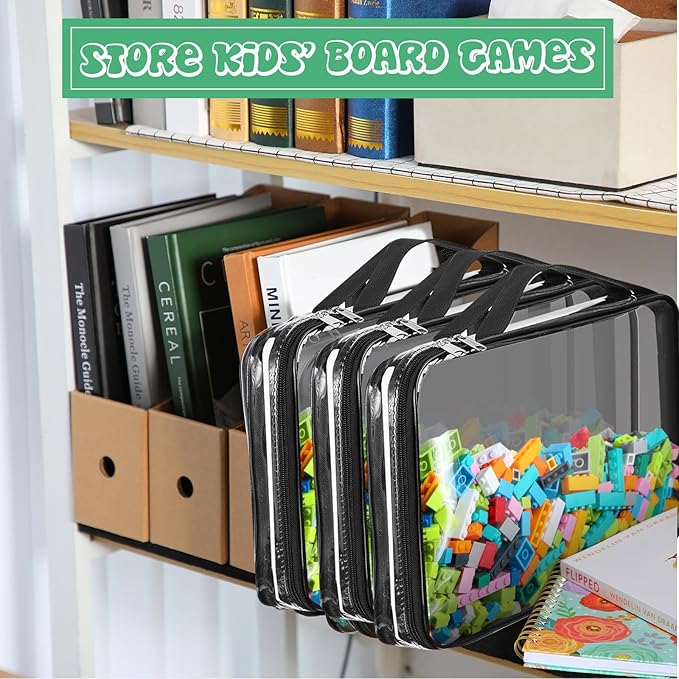 Sanwuta 3 Packs Toy Storage Bags with Zipper, Clear PVC Organizing Bags, Waterproof Toy Bags for Board Games, Building Blocks, Toys and Kids Books (Black,14.96 x 11 x 3.94 Inch)