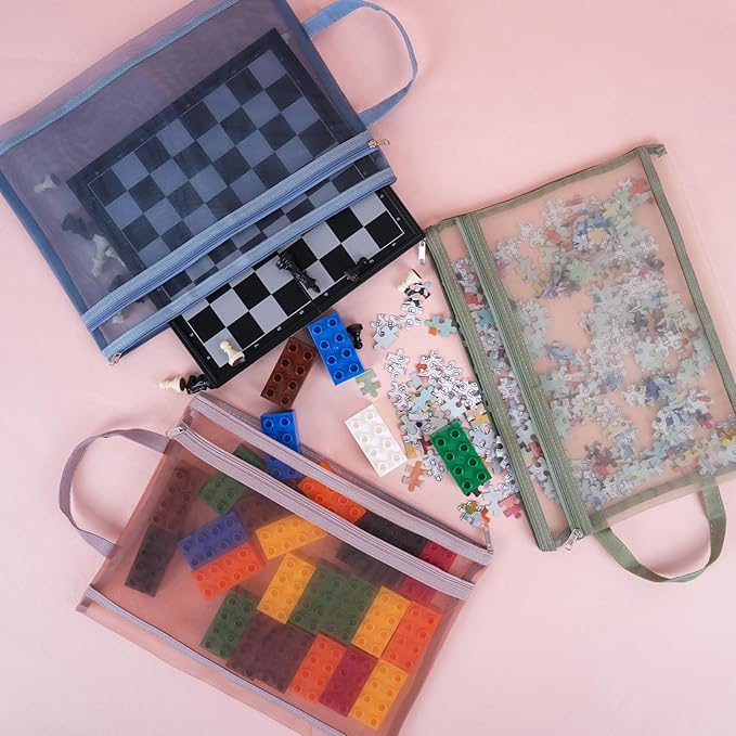 EOOUT 10 Pack Colored Mesh Zipper Pouch Bags, A4 Double-Layer Nylon Puzzle Organizers and Storage Building Block Board Game Storage Breathable Clear Zipper Bags for Office Home Games