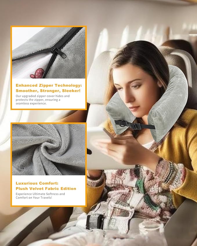 Stuffable Travel Neck Pillow for Extra Luggage Clothes Adjustable U-Shapes Airplane Plane Travel Pillow Storage Bag Adjustable Neck Size Travel Essentials Multifunctional Sleeping Rest Cushion