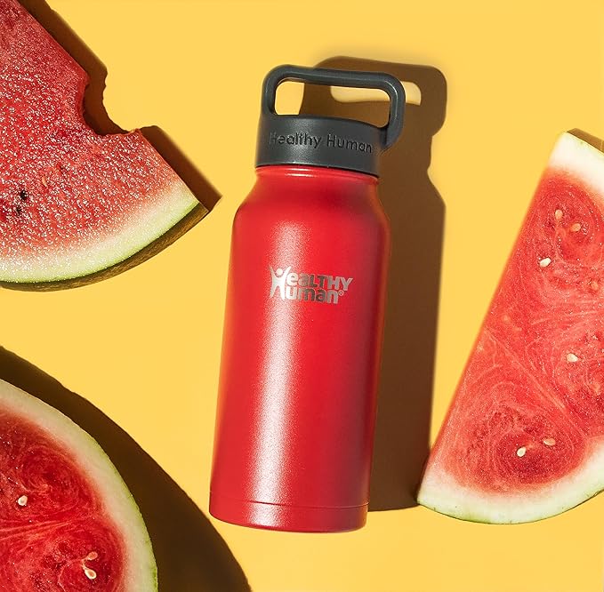 Healthy Human Stainless Steel Water Bottle | Double Walled Vacuum Insulated Water Thermos for Adults | Eco-Friendly Travel Bottles with Leak Proof Lid (Red Hot, 16 oz/ 473 ML)