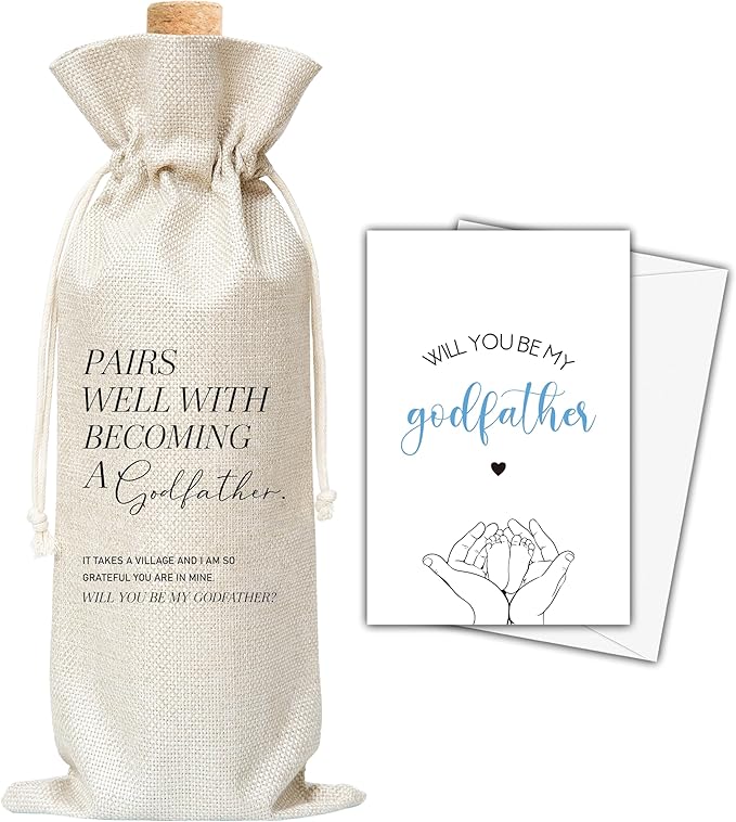 Godfather Gifts Wine Bag & Card, Godfather Proposal Gifts, Wine Bag For God Father, Pairs Well With Becoming A Godfather Wine Bag For Baby Shower Baby Announcement, Will You Be My Godfather Gifts -02