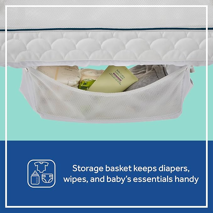 Sealy Baby Cozy Cool Breathable Airy 2-in-1 Baby Bassinet & Bedside Sleeper, Bedside Bassinet for Baby, Cooling, Height Adjustable, Stand-Alone or Bedside Sleeper, Drop-Down Panel for Easy Access