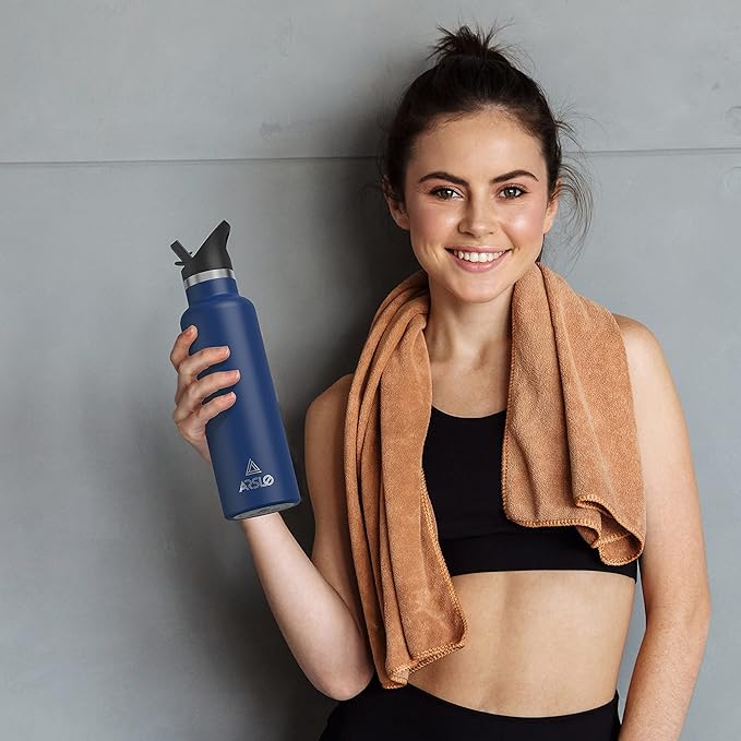 Stainless Steel Double Wall Water Bottles 20oz, Vacuum Insulated Bottle With Straw Lid, Insulated Water Bottle Keeps Water Cold for 24 Hours, Hot for 12 Hours, Hiking, Sports