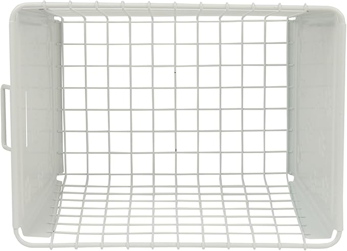 Spectrum Macklin Paw Printed Wire Basket Medium with Label Plate (White) - Storage Bin & Décor for Bathroom, Closet, Pantry, Under Sink, Toy, Shelf, Kitchen, & Nursery Organization