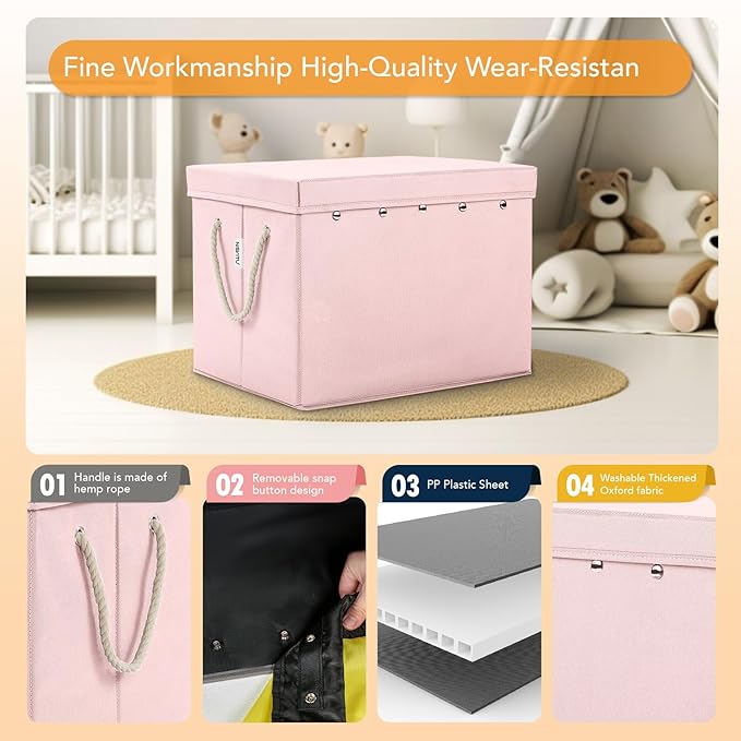 Toy Storage Box + Play Mat for Kids Toy Chest Organizer Kids Toy Storage Organizer Foldable Big Storage Bins with Lids Large Toy Box for Boys Girls Toy Holders for Kids Rooms Nursery (Pink)