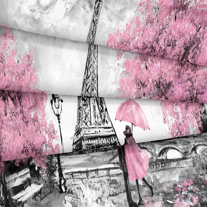 Bedbay Eiffel Tower Comforter Set Queen Size Pink Paris Bedding Romantic Couple Lovers Printed Girls Women Comforter Set Pink and Grey Soft Lightweight French Style Duvet Set (Pink,Queen)