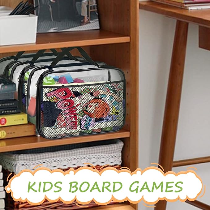 4 Packs PVC Toy Zippered Blocks, Travel Storage Case Bags for Organizing, Waterproof Toy Storage Bags with Mesh Pockets for Building Blocks, Puzzles, Clays,Toy Cars 13.3"Lx3" Wx10.4" H (Black).