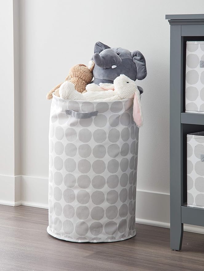 iDesign Dot Fabric Round Storage Bin, Basket Container Mini Hamper with Dual Side Handles for Closet, Bedroom, Laundry, Clothing, Toys, Nursery - Gray