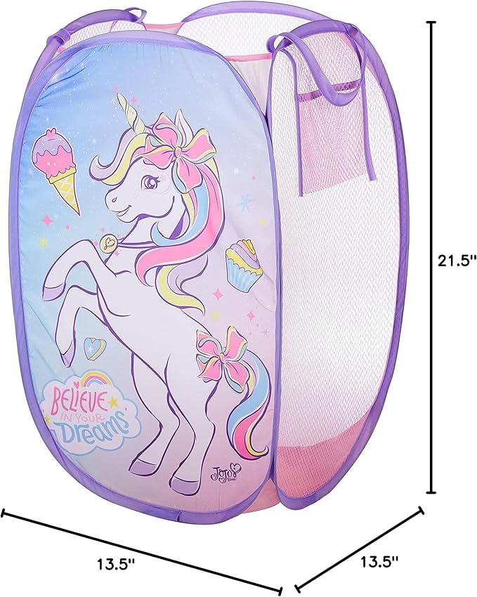 Idea Nuova JoJo Siwa Pop Up Hamper with Durable Carry Handles, 21'' H x 13.5'' W X 13.5'' L