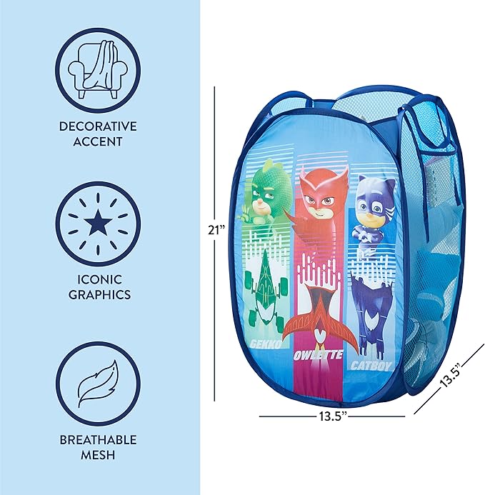 Idea Nuova PJ Mask Pop Up Storage and Laundry Hamper, 21" H x 13.5" W X 13.5" L