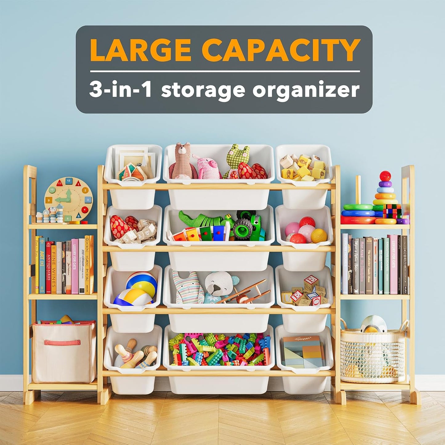 SpaceAid Toy Storage Organizer with 6 Shelves and 12 Bins, Toy Organizers Storage Bookshelf, Kids Bin Shelf Toys Box Bookcase for Bedroom Playroom Organization Room Decor, White