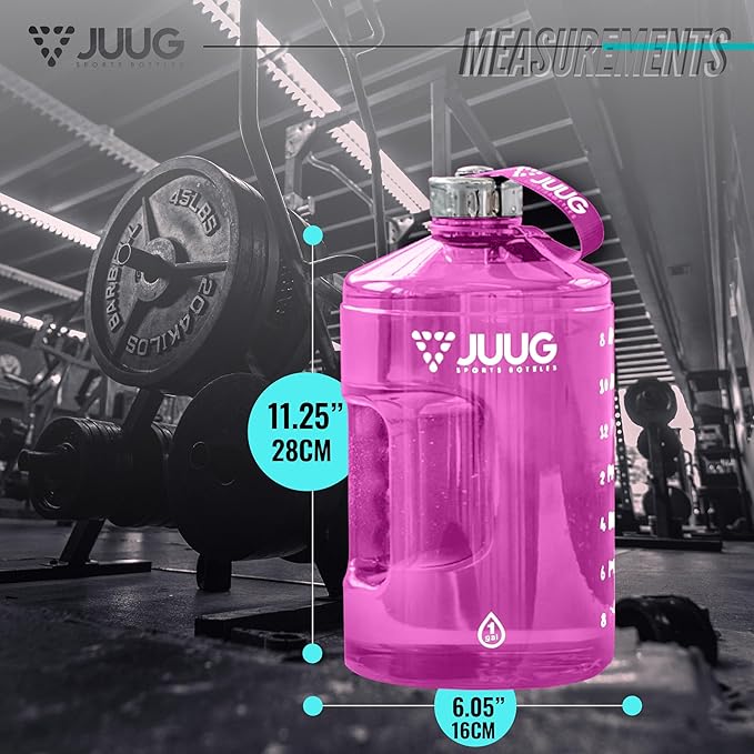 JUUG 1 Gallon Water Bottle with Times to Drink - Gallon Water Jug with Handle - 128oz Leakproof BPA Free Bottle for Gym Fitness- One Gallon Water Bottle with Motivational Time Markers