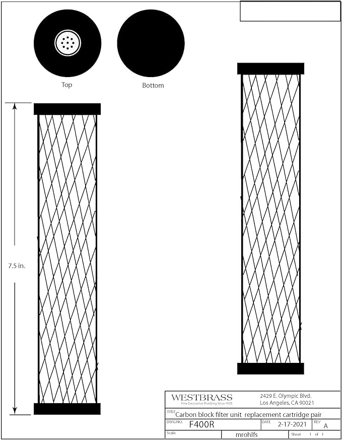 Westbrass AF400R Replacement Filter Cartridges for F400 Under Sink In-line Filter Unit and Instant Hot or Pure Water Dispenser Faucets, White (2-Pack)
