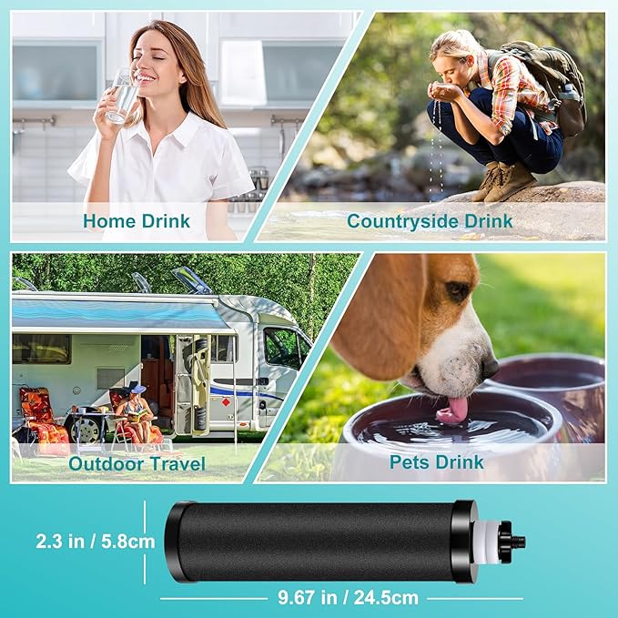 Water Filter Replacement for Berkey, NSF42 Standard Activated Carbon Water Filters, Compatible with Berkey B-B-9-2 Black Purification Elements and Gravity Water Filtration System, 6 Pack