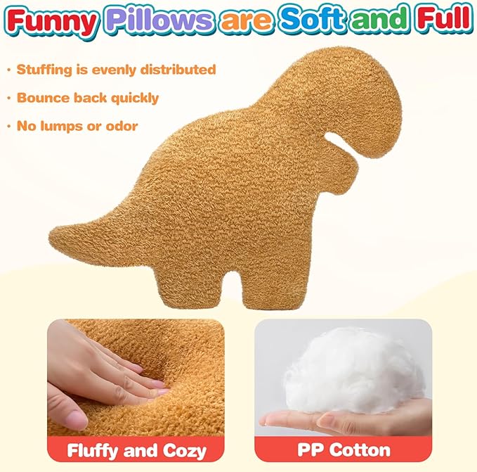 Dino Nugget Pillow Plush for Birthday Gifts, Dinosaur Chicken Nuggets Pillow are Funny Gifts for Teen Boys and Girls, Dino Pillow Cute Dinosaur Gifts for Kids and Adults (Small, Tyran rex)