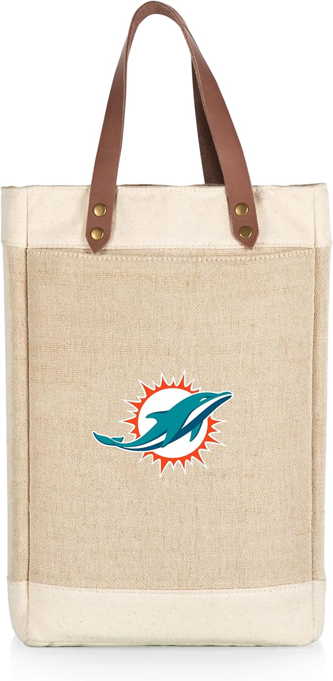 PICNIC TIME NFL Pinot - Jute 2 Bottle Insulated Wine Bag - Wine Tote Bag - Wine Gift Bag, (Beige)