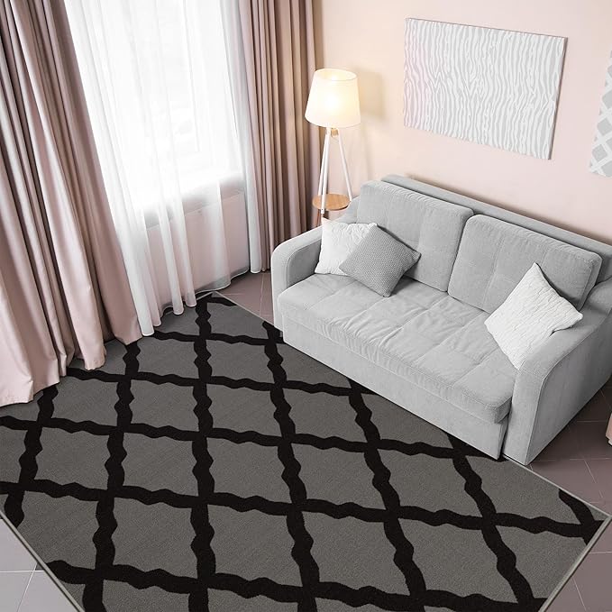 Ottomanson Glamour Collection Non-Slip Rubberback Moroccan Trellis Design 5x7 Indoor Area Rug, 5' x 6'6", Dark Gray