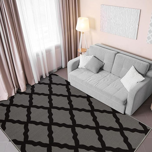 Machine Washable Moroccan Trellis Design Non-Slip Rubberback 5x7 Traditional Indoor Area Rug for Living Room, Bedroom, Dining Room, 5' x 6'6", Dark Gray