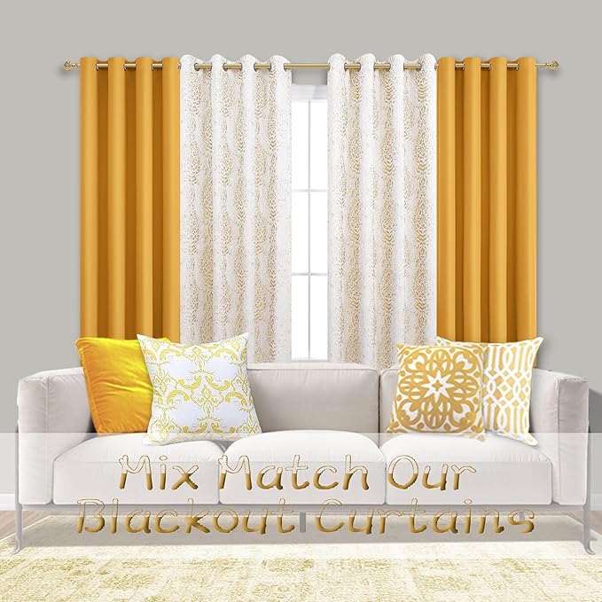 Spring Mustard Yellow Curtains for Bedroom 63 Inch Length 2 Panels Set Grommet Light Blocking Yellow Blackout Curtains for Living Room