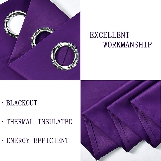 Purple Valance for Bathroom Solid Grommet Top Blackout Valance Window Treatment for Living Room Short Straight Drape Valance for Bedroom Kids Room 52X18 1 Panel Royal Purple