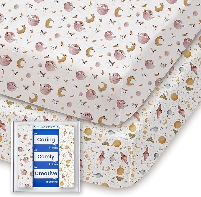 Graco Pack and Play Sheets Fitted, TotBasic Ultra Soft Mini Crib Sheets Boy, Neutral Pack N Play Mattress Sheets Hypoallergenic and Soothing, Premium Jersey Playrad Sheets, 2 Pack